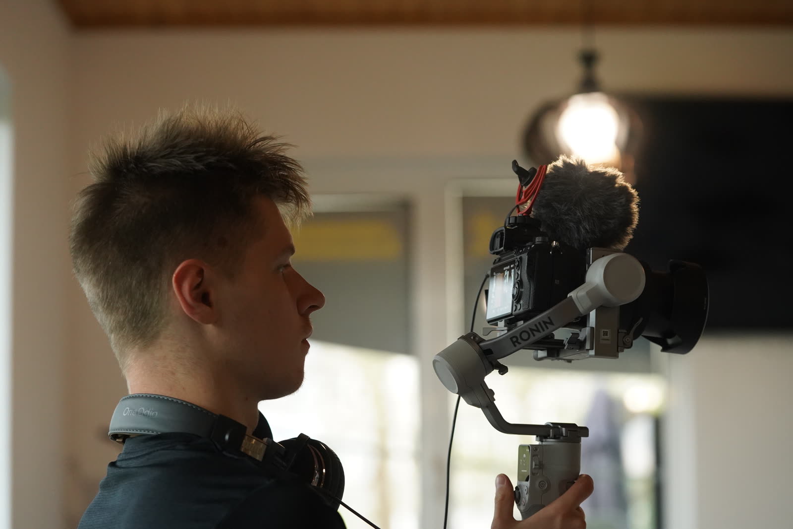Ivan operating a Ronin gimbal on location